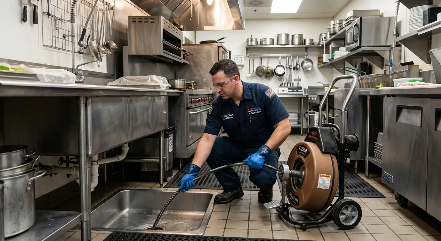 Commercial drain cleaning service in a restaurant kitchen in Duluth